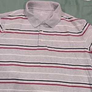 Croft & Barrow Gray Polo with Red and Black Stripes